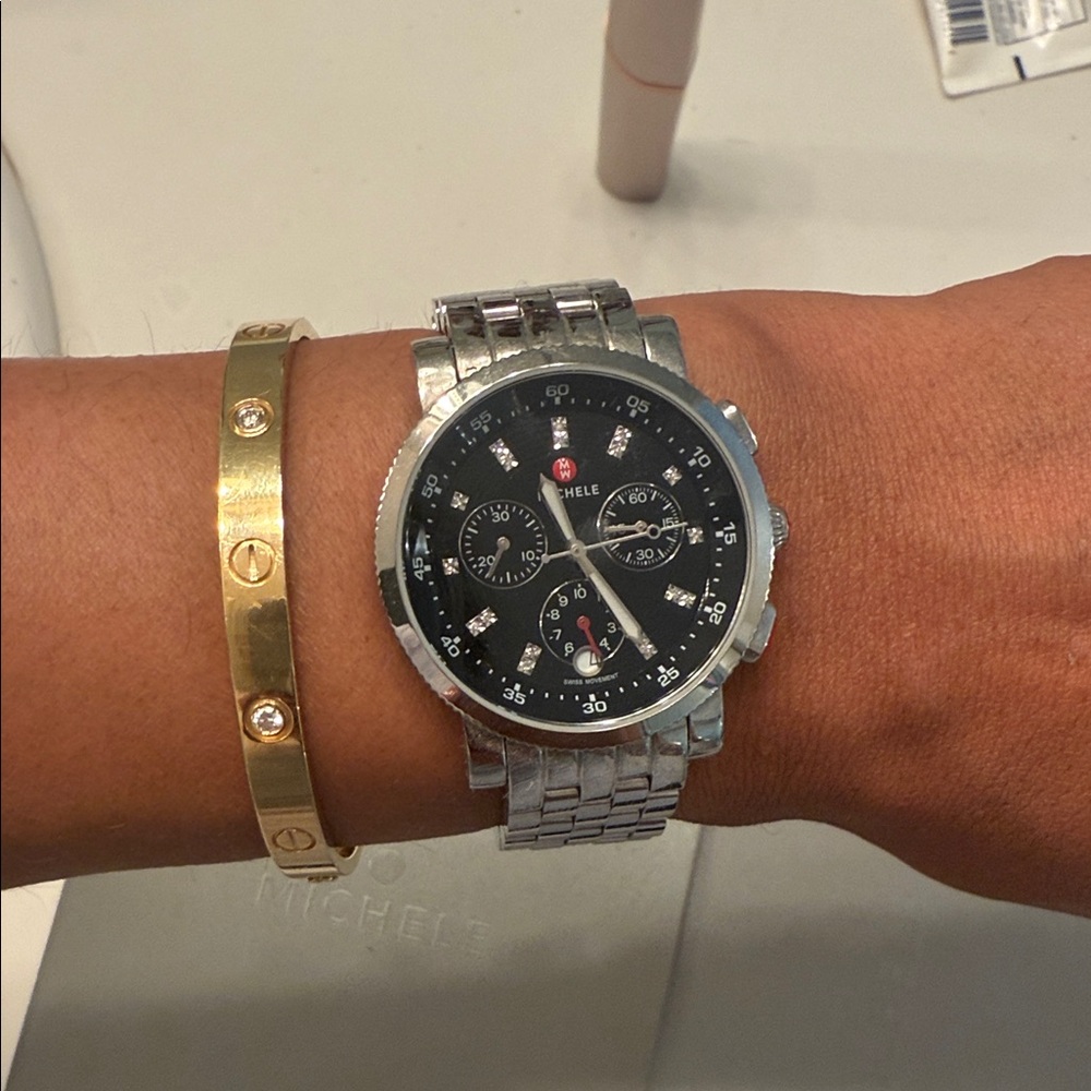 Michele Black Dial Silver  Watch